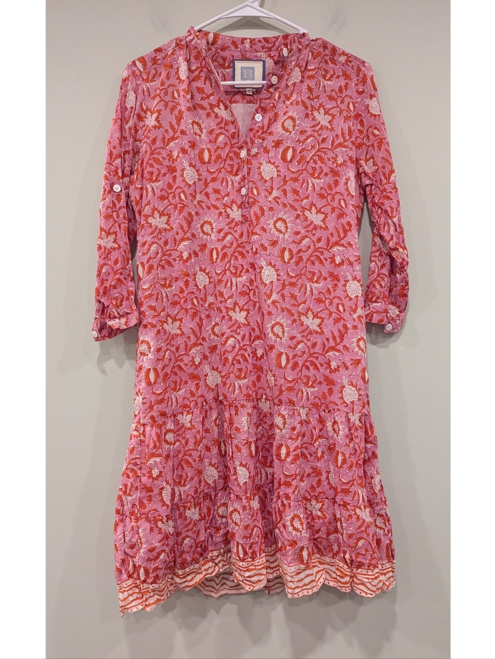 Boho Pink Floral Button-Front Dress
